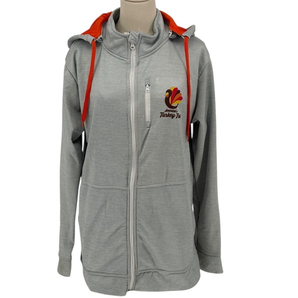 RM Running Man Grey Zip Up Hoodie America's Turkey Trot Graphic Men's L
